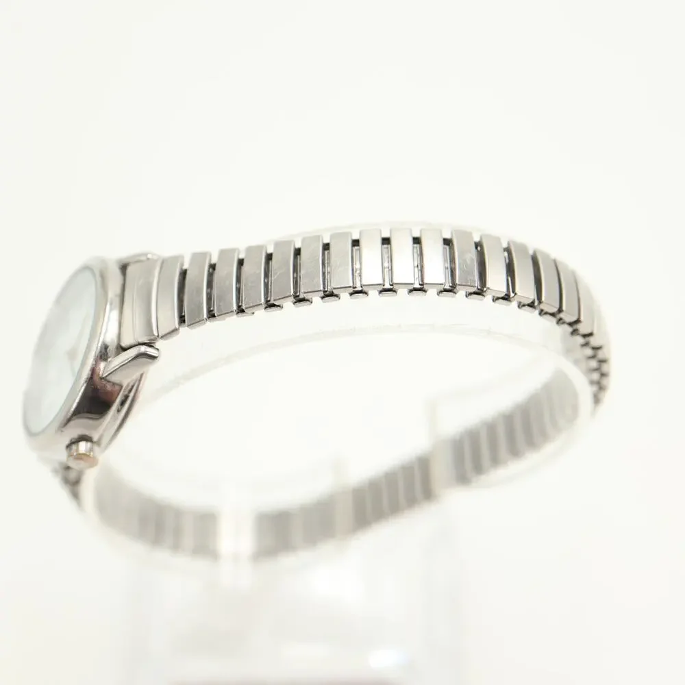 Timex Indiglo Date Silver Tone Women 25mm Watch Metal Stretch Band w New Battery